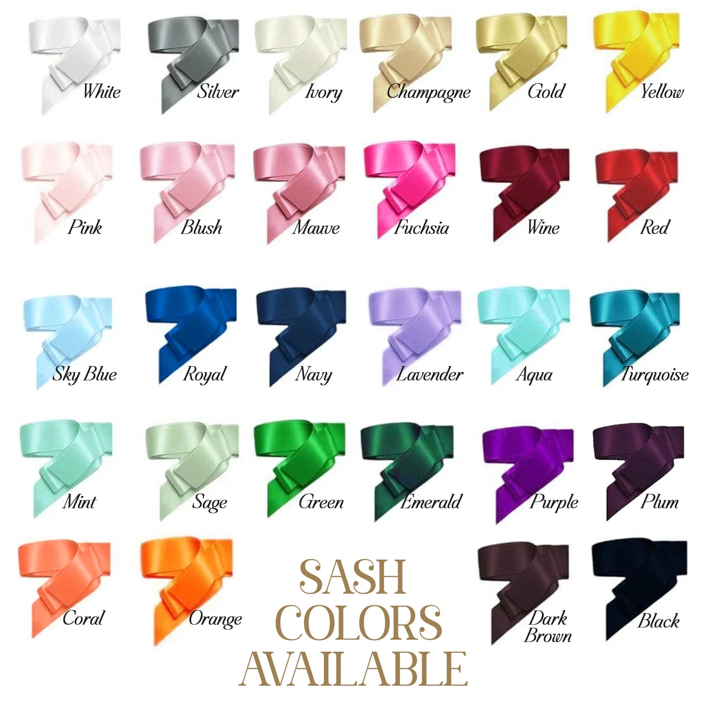Color swatches of sashes with labels on a white background