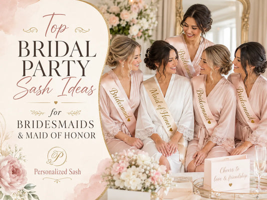 Elegant bridal party gathered in coordinated satin robes and personalized bridesmaid sashes showcasing stylish bridal party sash ideas for bridesmaids and maid of honor celebrations in a luxury wedding setting