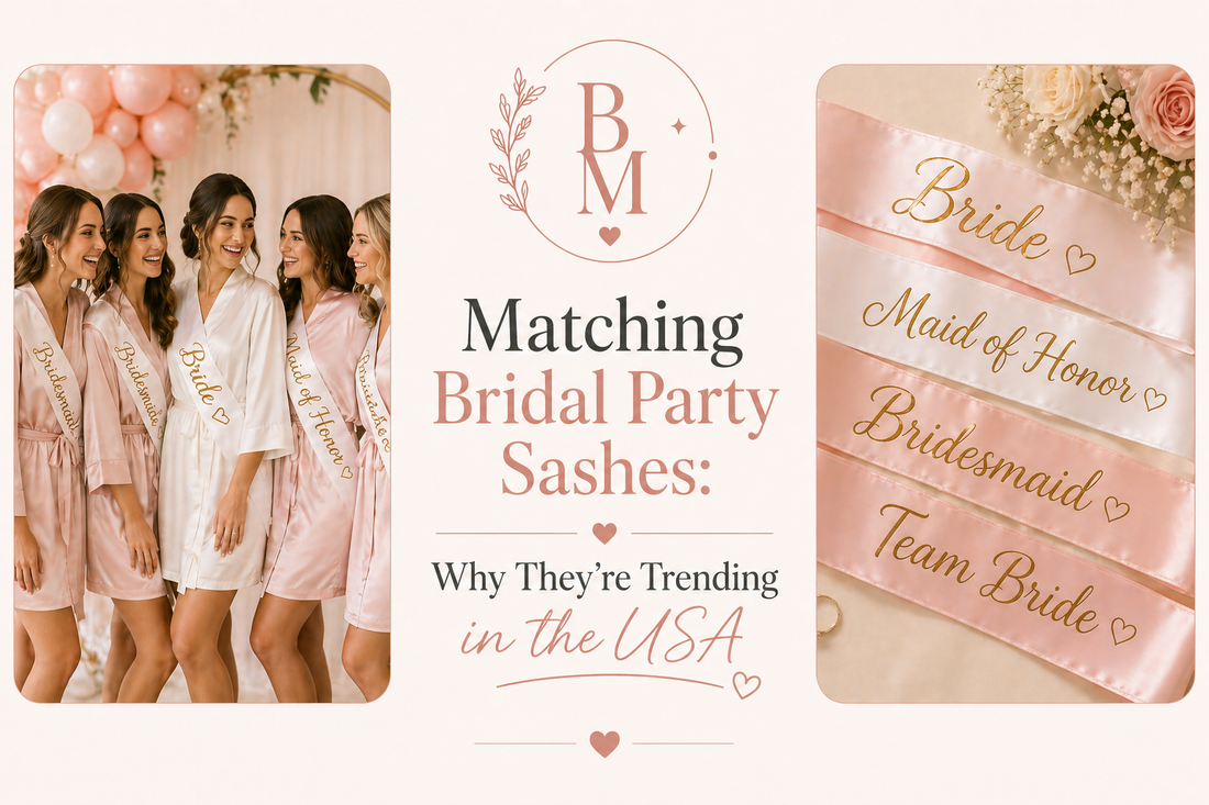 matching bridal party sashes with bride bridesmaid maid of honor and team bride titles in soft pink wedding theme