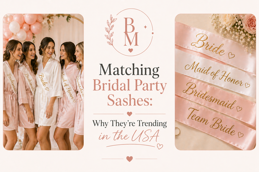 matching bridal party sashes with bride bridesmaid maid of honor and team bride titles in soft pink wedding theme