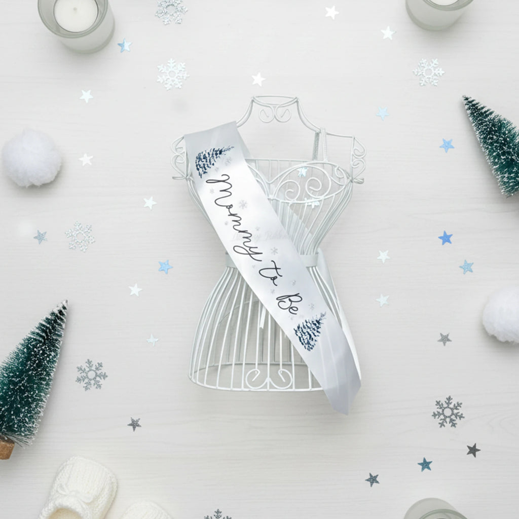 Custom Snowy Pine Mommy-to-Be Sash – Winter Wonderland Baby Shower Vibe