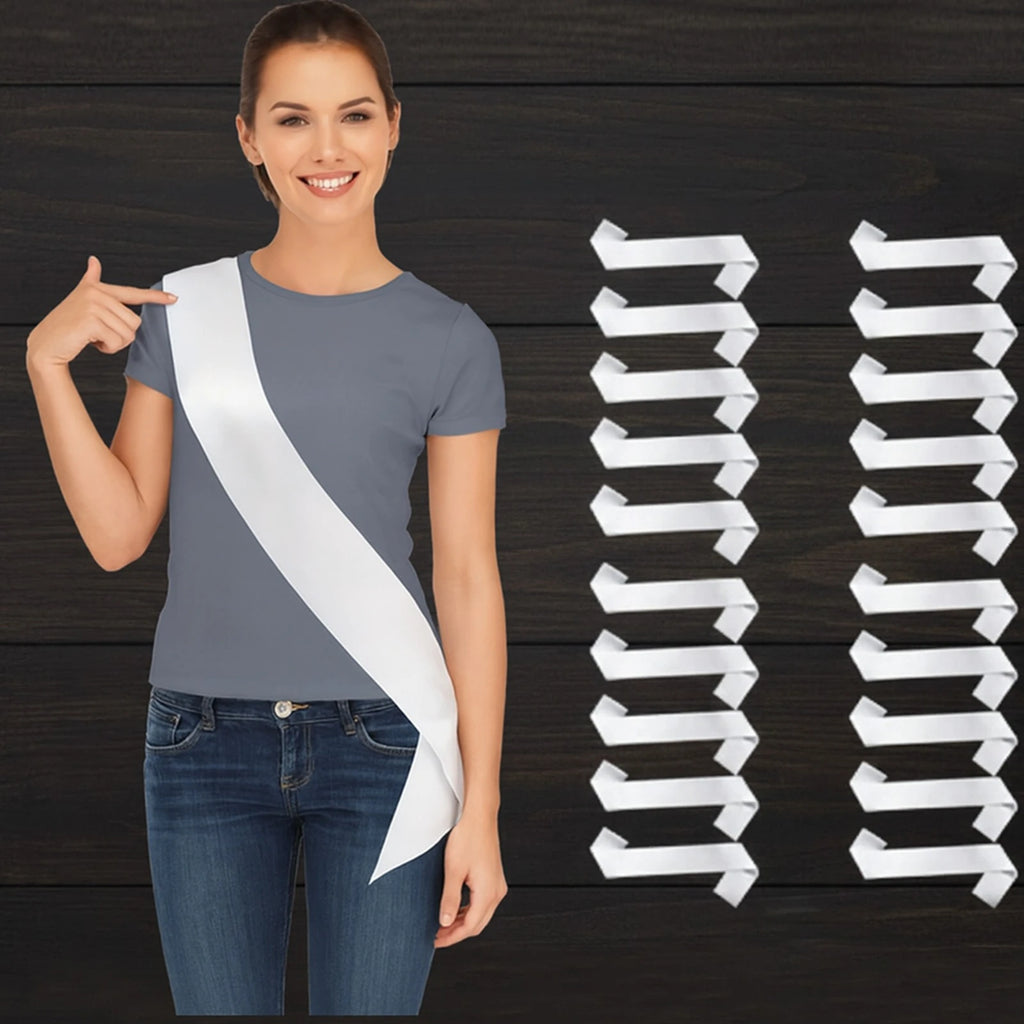White Party Satin Sash – Smooth Plain Wear for Any Occasion