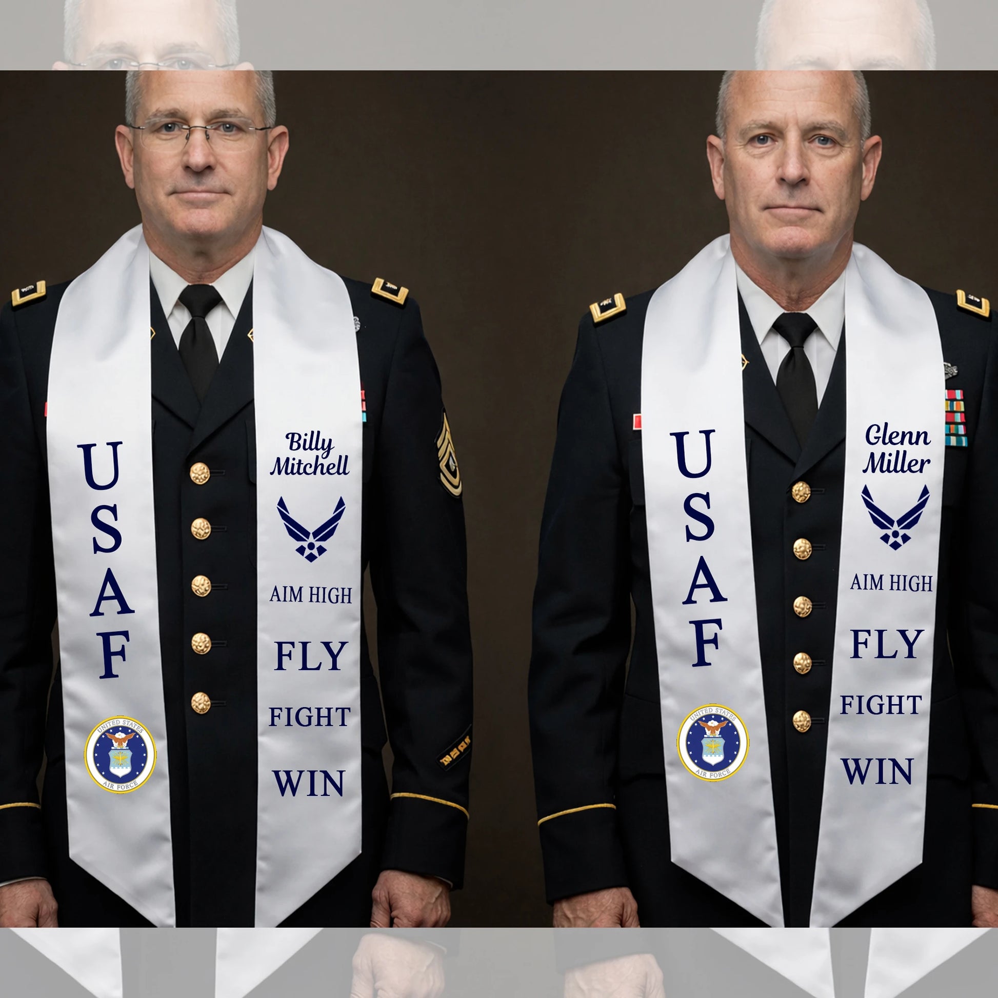 Premium Navy Martinez sash with custom printed name, rank, or insignia