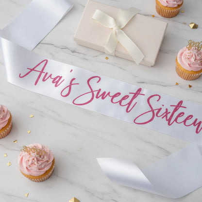 Personalised Ribbon, Personalised Sash, Hed Party, Anniversary Sash, Celebration Sash, Printed Sash.
