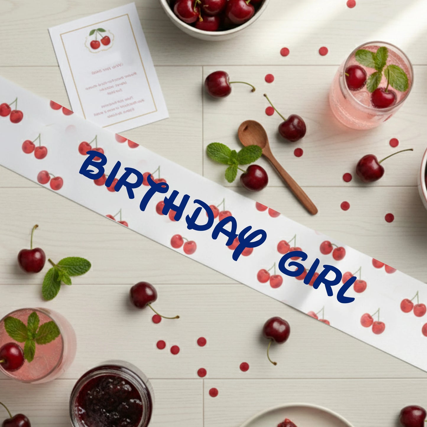 blue tile Cherry sash, Personalized Cherry , my squeeze, Cherry sash, sash with Cherry , Custom Cherry Sash, gift for friend, gift for daughter