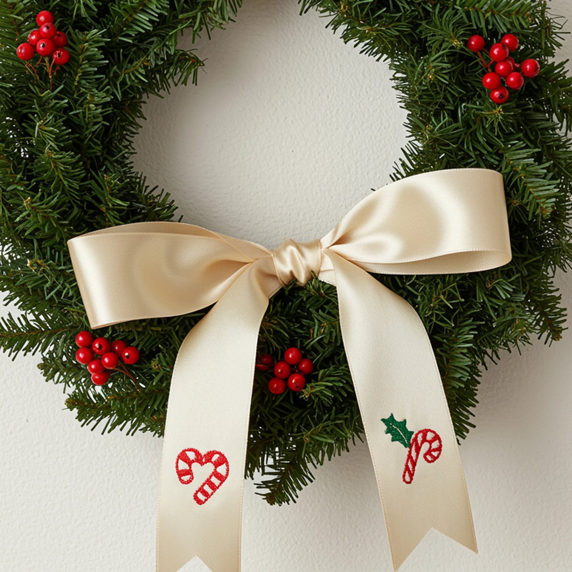 cottagecore decor, front door wreath, front door decor, seasonal decor, winter wreath sash.