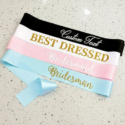 wedding sash, party sash, baby shower sash, bridesmaid sash, bachelorette sash, personalized sash, custom sash.