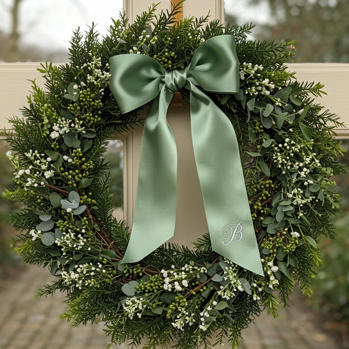 front door decor, seasonal decor, winter wreath sash, personalized sash.