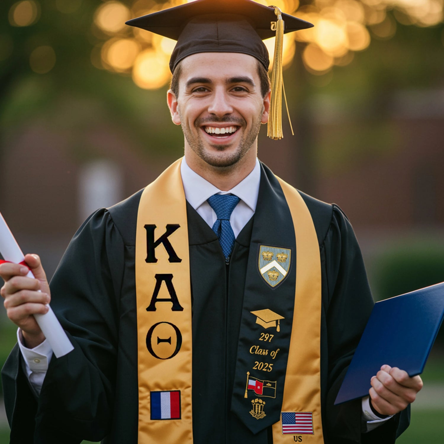 Graduation Sash With Flag and name, custom graduation, class of 2025 stole, class of 2024. 