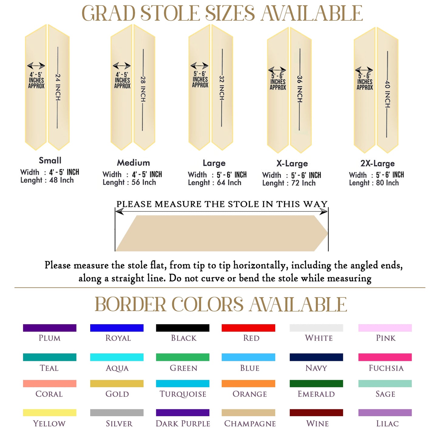Graduation Sash, Graduation Sash Size Chart, Size Chart, Border Sash, Border Lace Sash, Border Color 