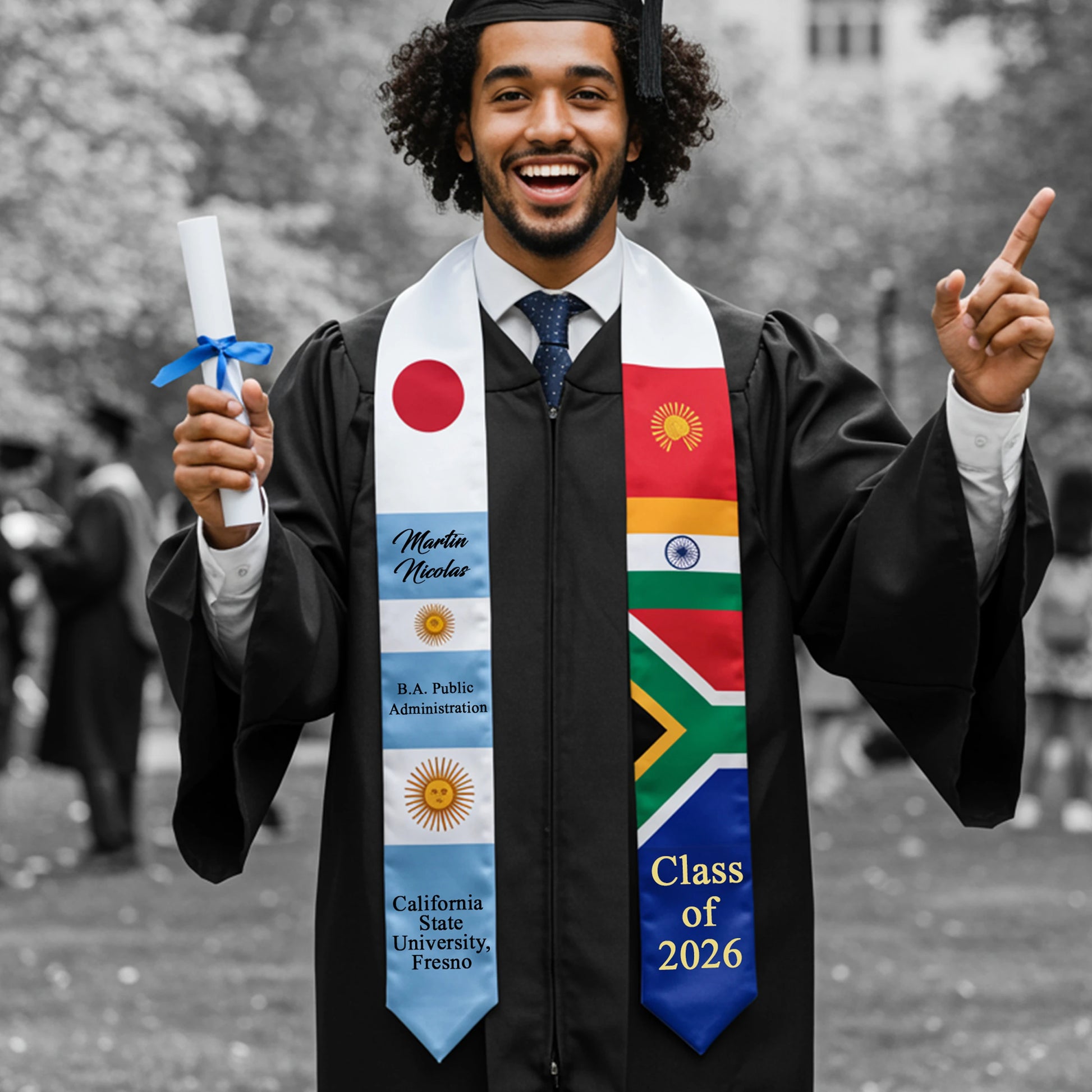 Graduation Gift, Custom Mix Flag Sash, Country Flag, graduation stash, Stole with Logo, 3 Country Flag.