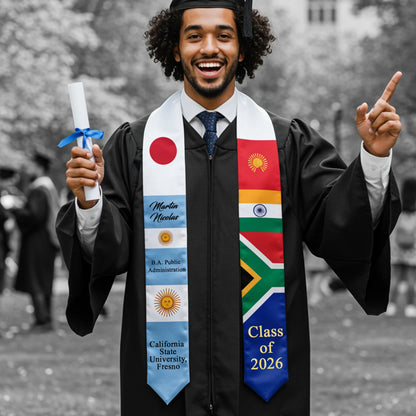Graduation Gift, Custom Mix Flag Sash, Country Flag, graduation stash, Stole with Logo, 3 Country Flag.