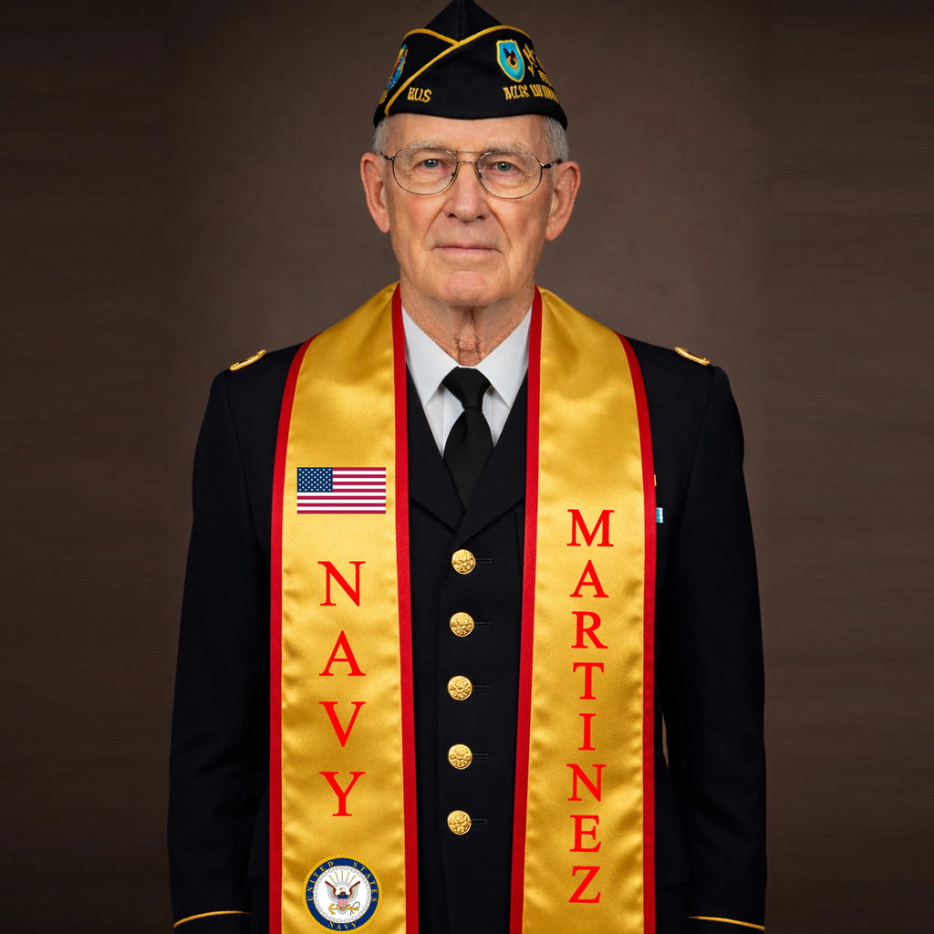 Premium Navy Martinez sash with custom printed name, rank, or insignia
