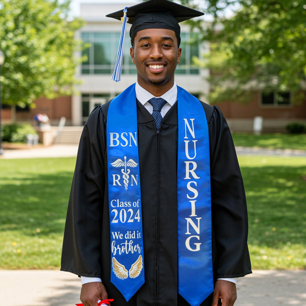 flag graduation sash, college custom sash,
custom grad stoles,  stole graduation, school logo stole.