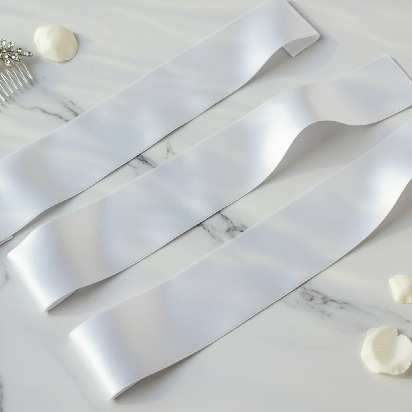 White satin ribbon Sash, event theme White Sash, Party Favor White Sash.