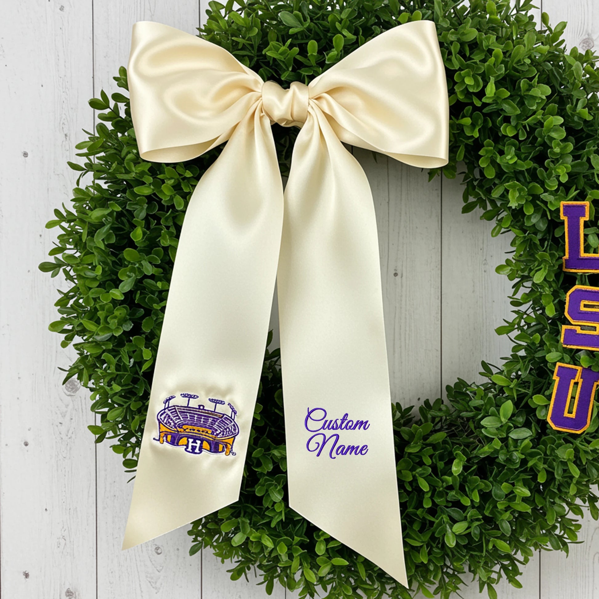 fall porch decor, fall wreath bow, monogram wreath sash, winter wreath sash, Halloween porch.