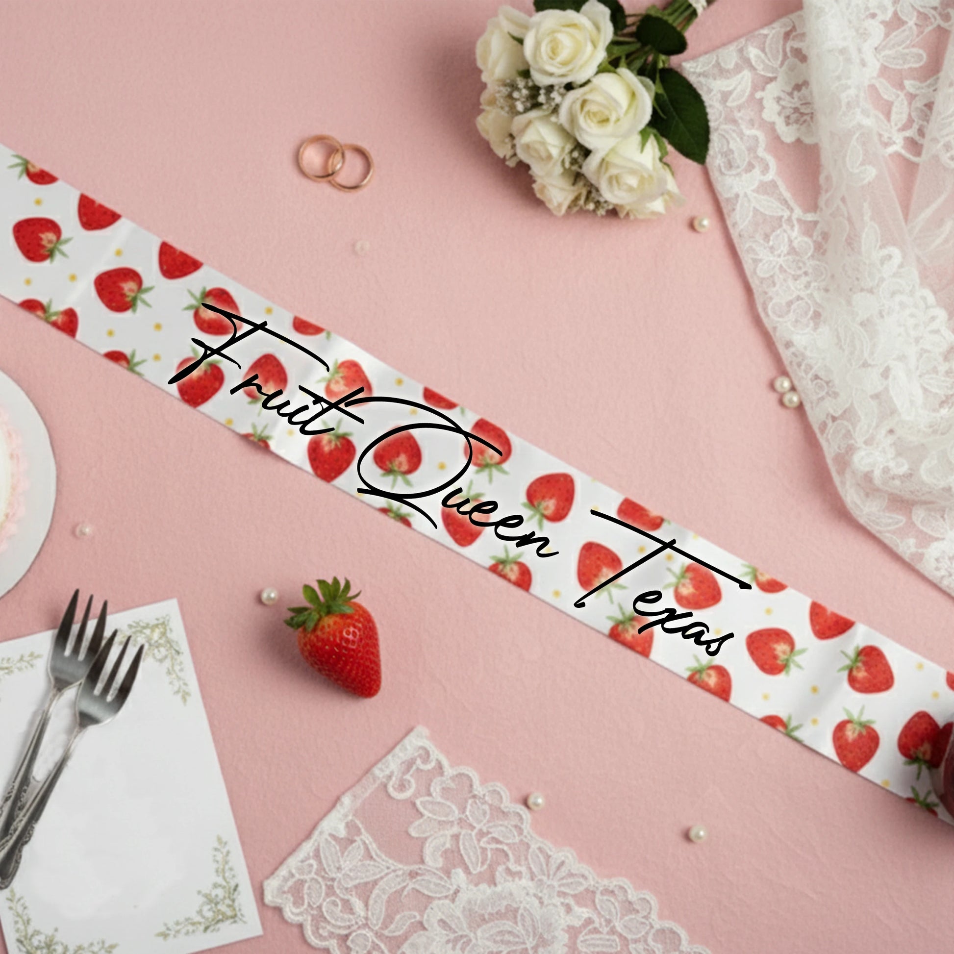 Bridesmaid Gifts, Strawberry for bridal, bride to be Strawberry , tuscan bride sash, Strawberry bridal theme, bride to be sash, sash with Strawberry ,