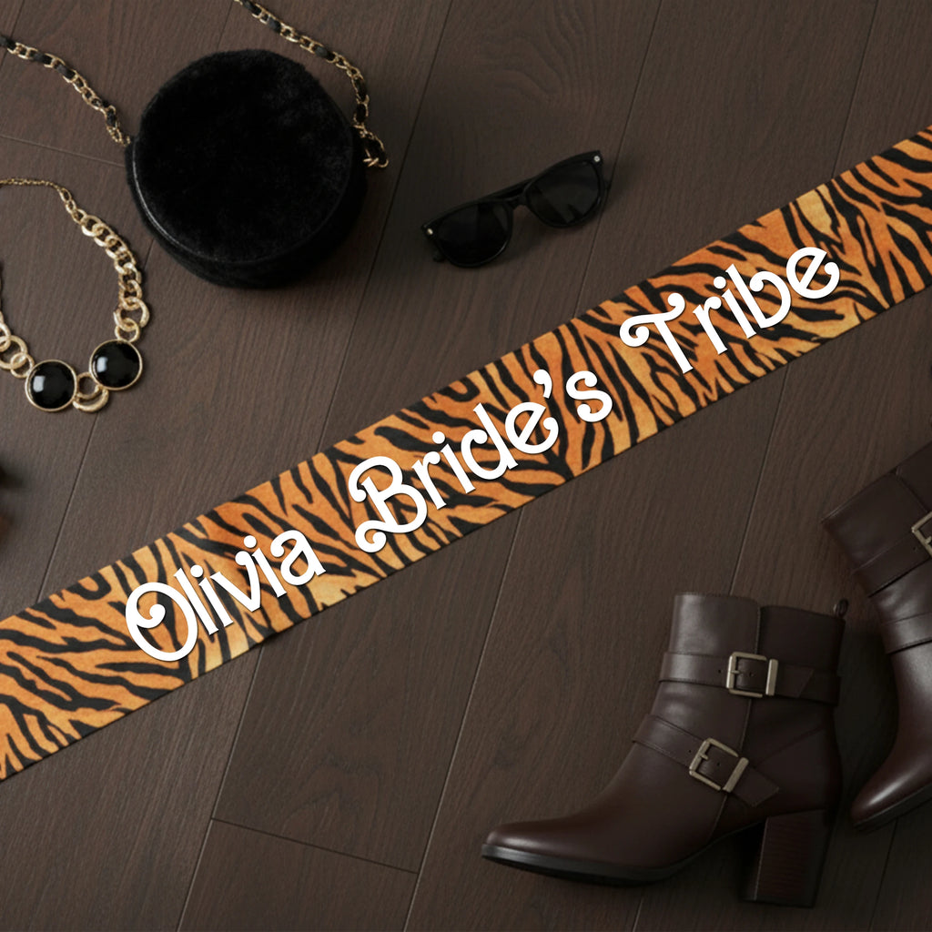 bachelorette sash, Tiger animal print, personalized sash, custom sash, lets get wild, birthday sash, customized sash