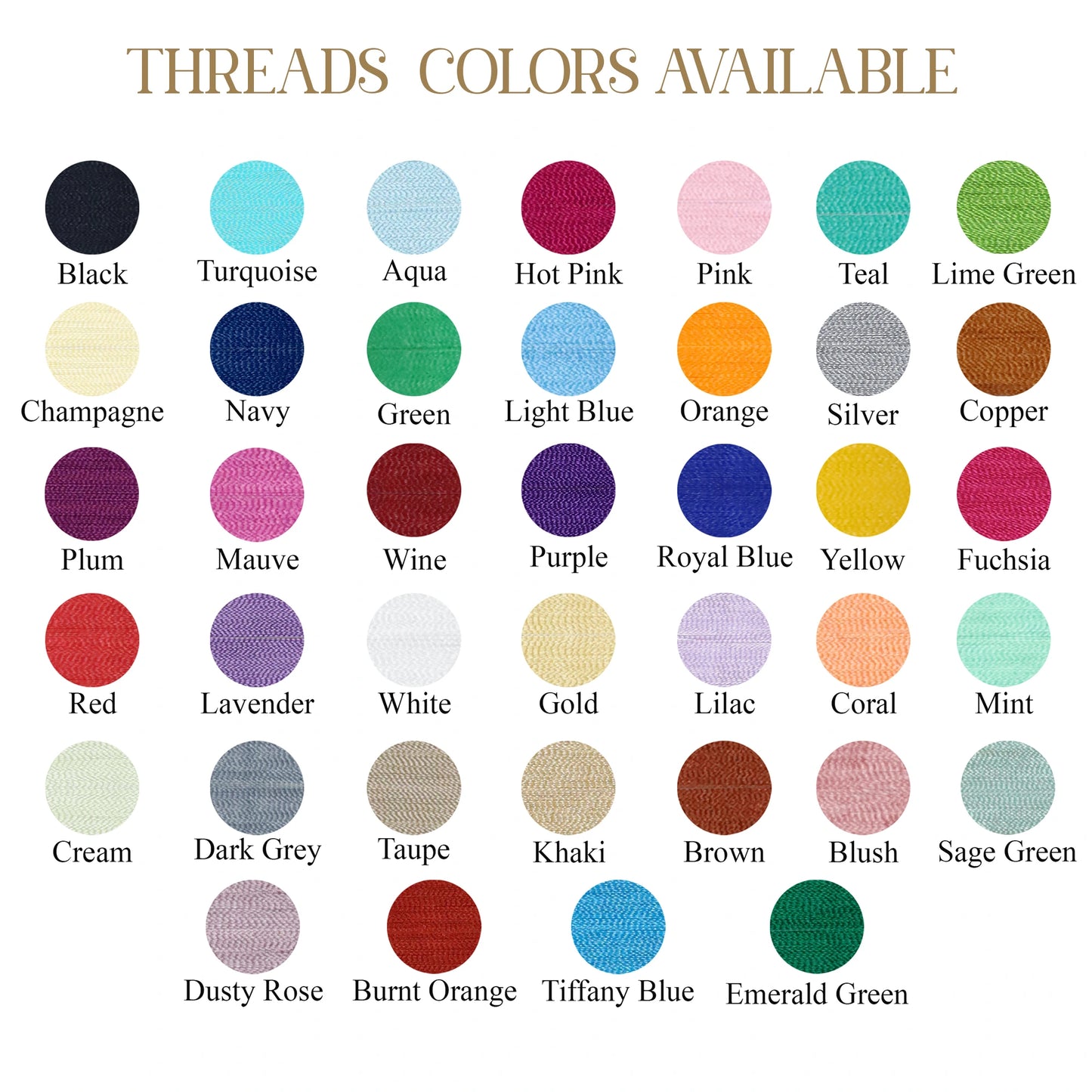 Thread color chart, Black color thread, Aqua Color Thread, Hot pink Thread, Navy Thread, Green Color Thread 