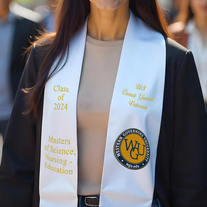 white Sash, GRAD SASH, graduation Sash, Graduation sash, custom stole, university stole.