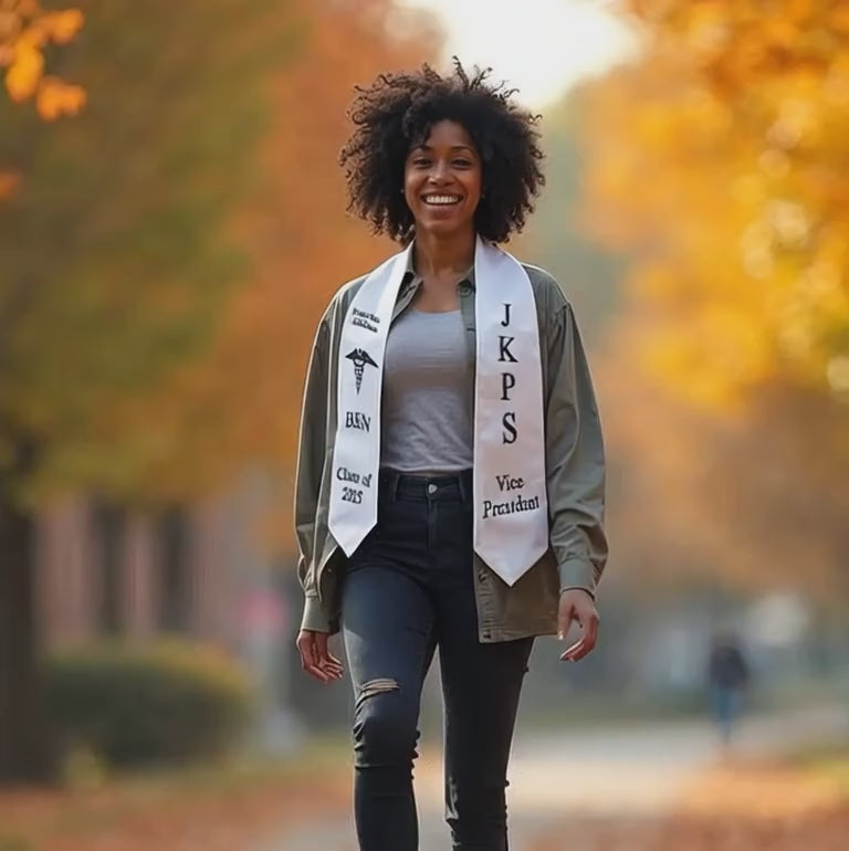 White graduation sash 